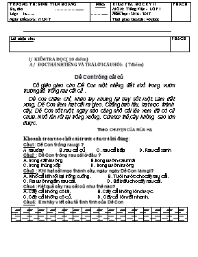 Đề kiểm tra học kì II môn Tiếng việt lớp 1 - Năm học 2015-2016 - Trường Tiểu học Tây Giang